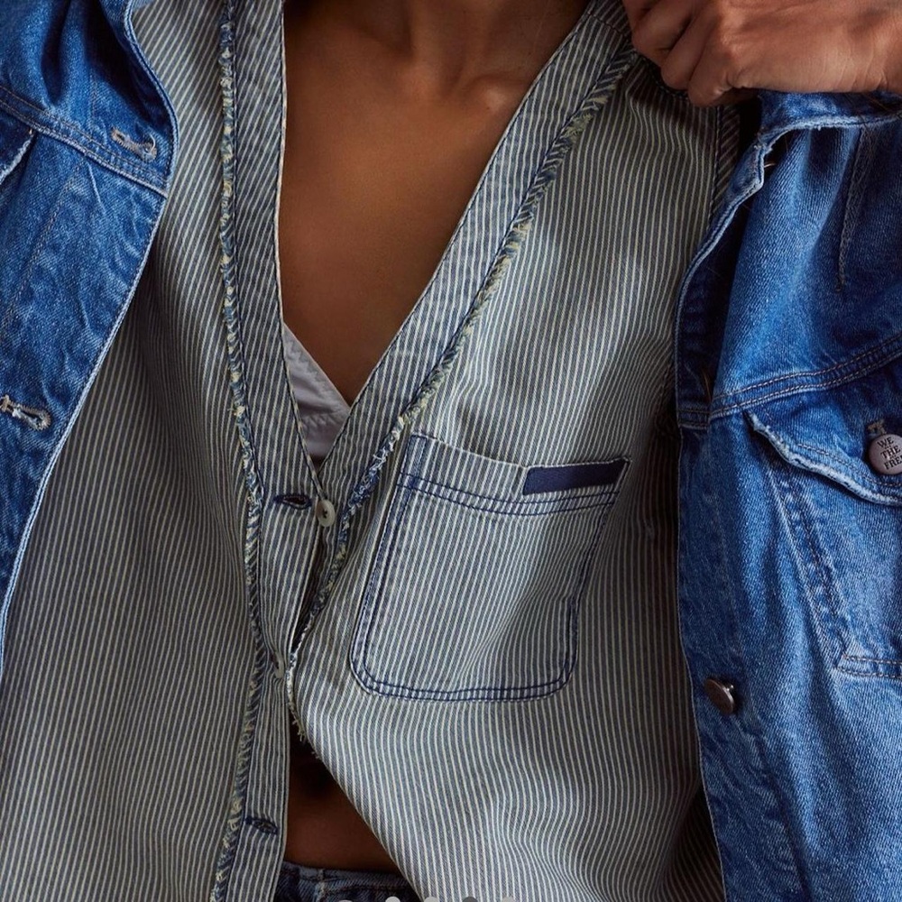 NWT Free People We the Free South Side Tank in Indigo Railroad Stripe - M - Picture 3 of 9